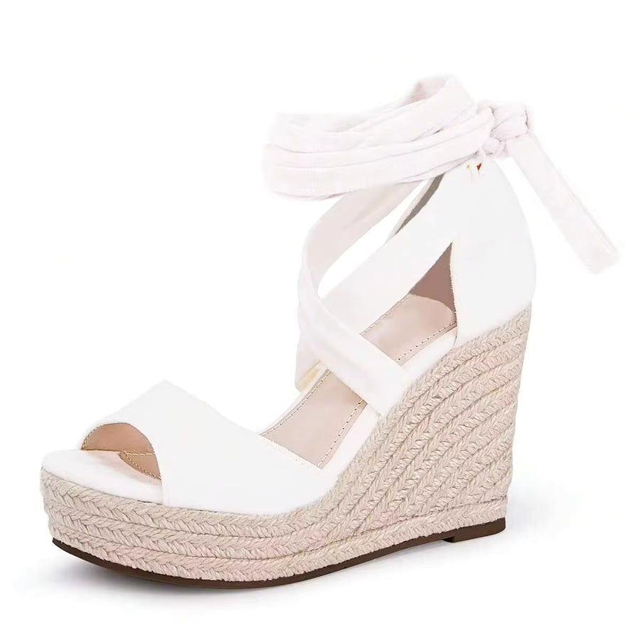 Womens Espadrille Wedges Platform Sandals Open Toe Lace Up Ankle Strap Summer Heels