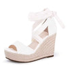Womens Espadrille Wedges Platform Sandals Open Toe Lace Up Ankle Strap Summer Heels