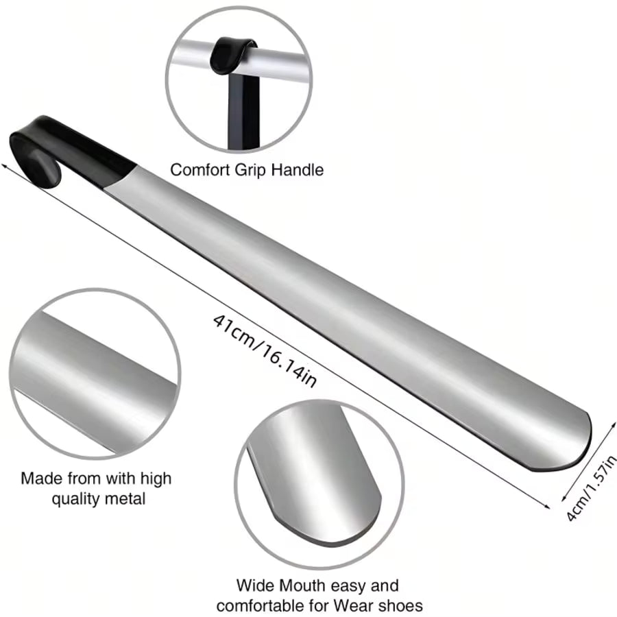 Premium 16.5" Metal Shoe Horn Long Handle For Seniors - Heavy Duty Stainless Steel Shoe Helper, No Bending - Practical Daily Living Aid & Gift For Elderly, Pregnancy, Surgery Recovery & Back Pain